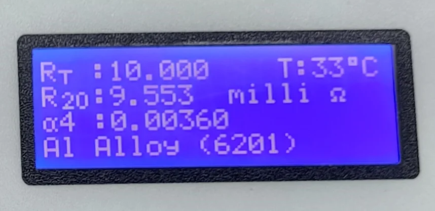 Micro ohm meter with different alpha values for different alloys built in. Primarily for ccables